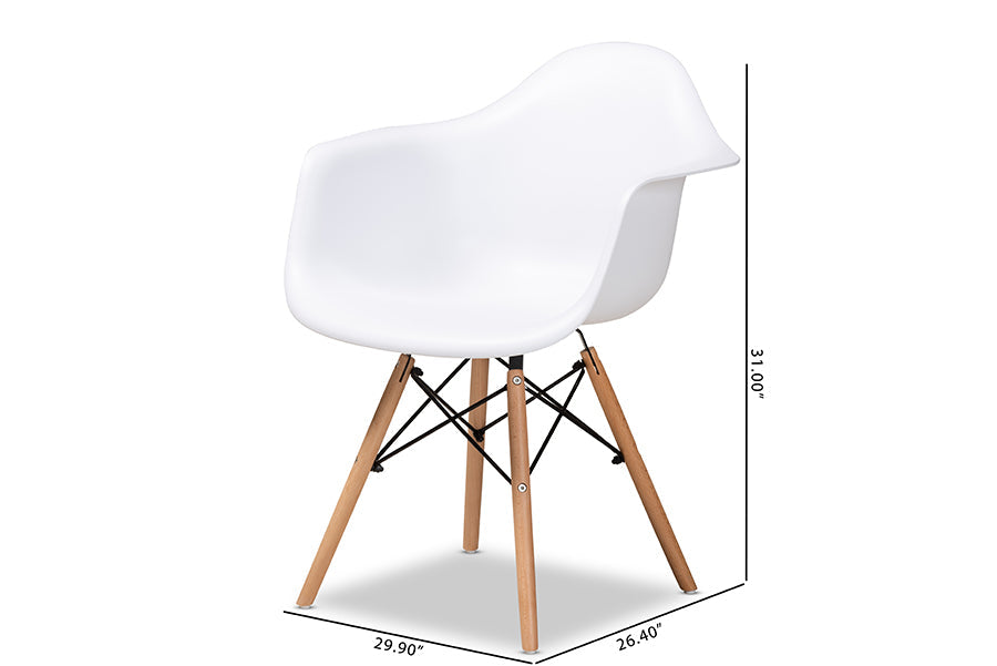 Baxton Studio Galen Modern and Contemporary White Finished Polypropylene Plastic and Oak Brown Finished Wood 4-Piece Dining Chair Set
