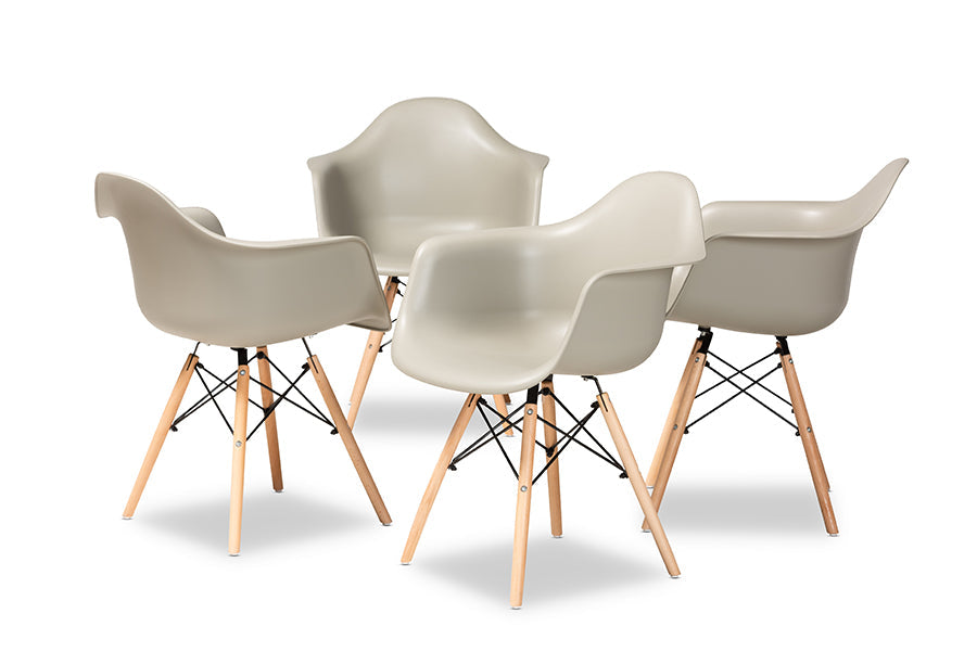 Baxton Studio Galen Modern and Contemporary Beige Finished Polypropylene Plastic and Oak Brown Finished Wood 4-Piece Dining Chair Set