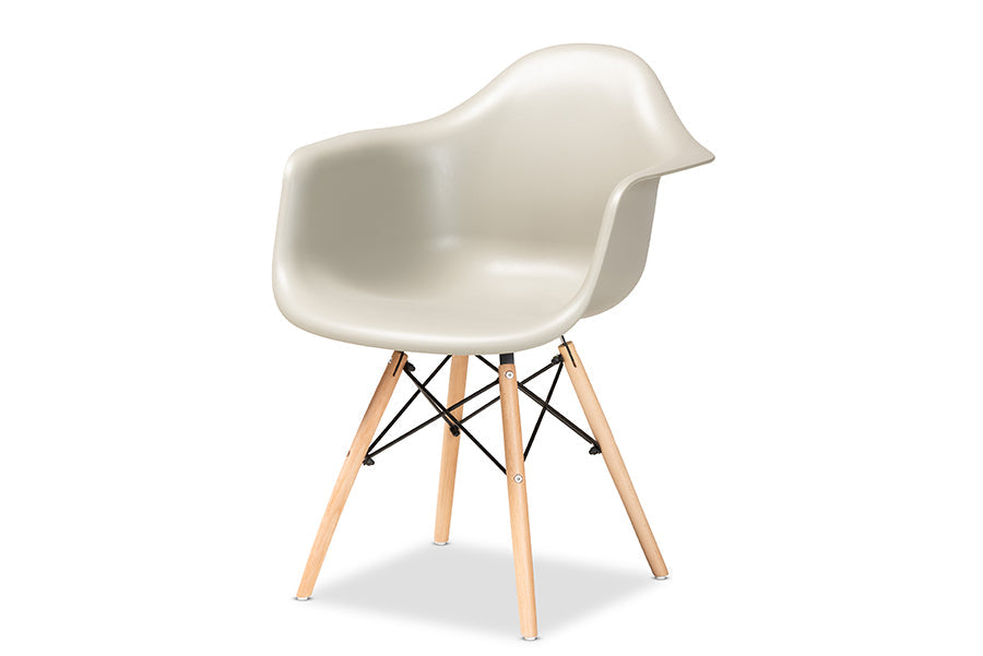 Baxton Studio Galen Modern and Contemporary Beige Finished Polypropylene Plastic and Oak Brown Finished Wood 4-Piece Dining Chair Set