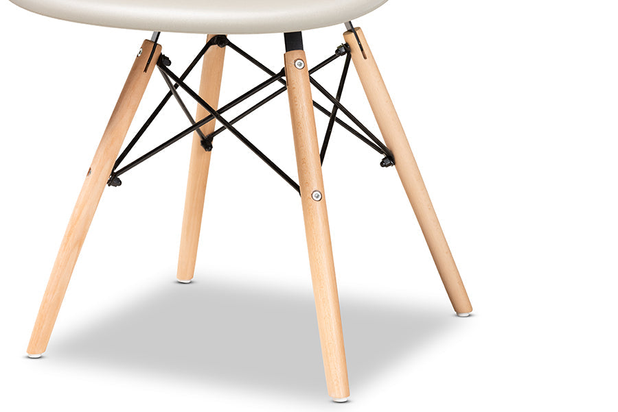 Baxton Studio Galen Modern and Contemporary Beige Finished Polypropylene Plastic and Oak Brown Finished Wood 4-Piece Dining Chair Set