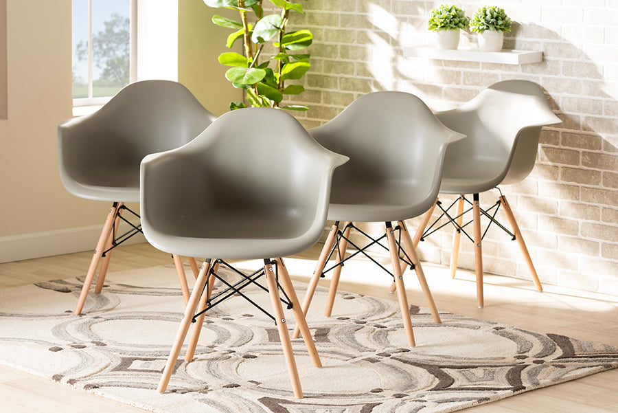 Baxton Studio Galen Modern and Contemporary Beige Finished Polypropylene Plastic and Oak Brown Finished Wood 4-Piece Dining Chair Set