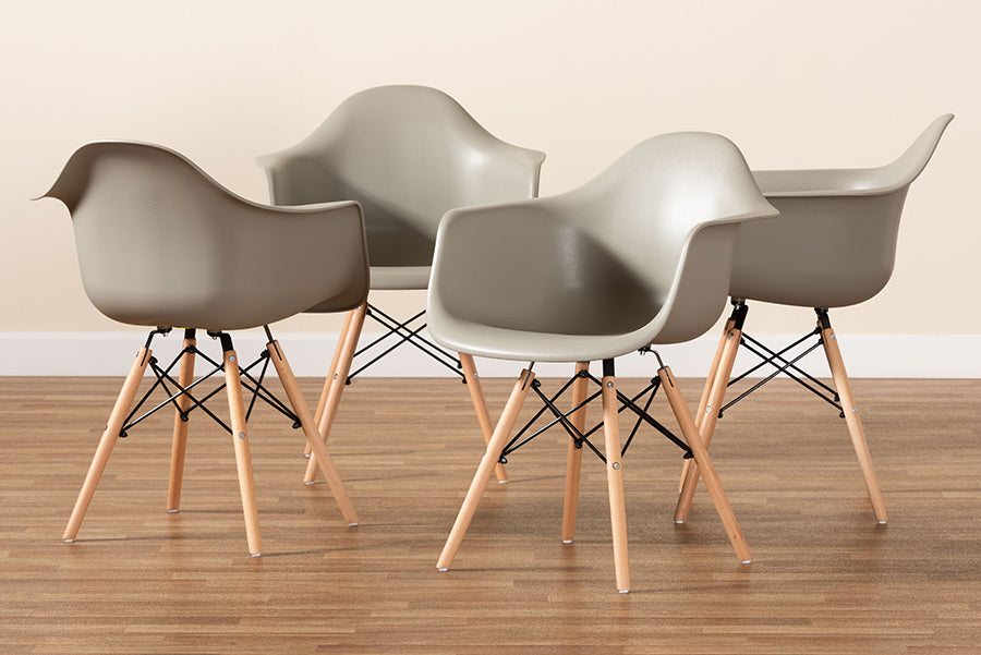 Baxton Studio Galen Modern and Contemporary Beige Finished Polypropylene Plastic and Oak Brown Finished Wood 4-Piece Dining Chair Set