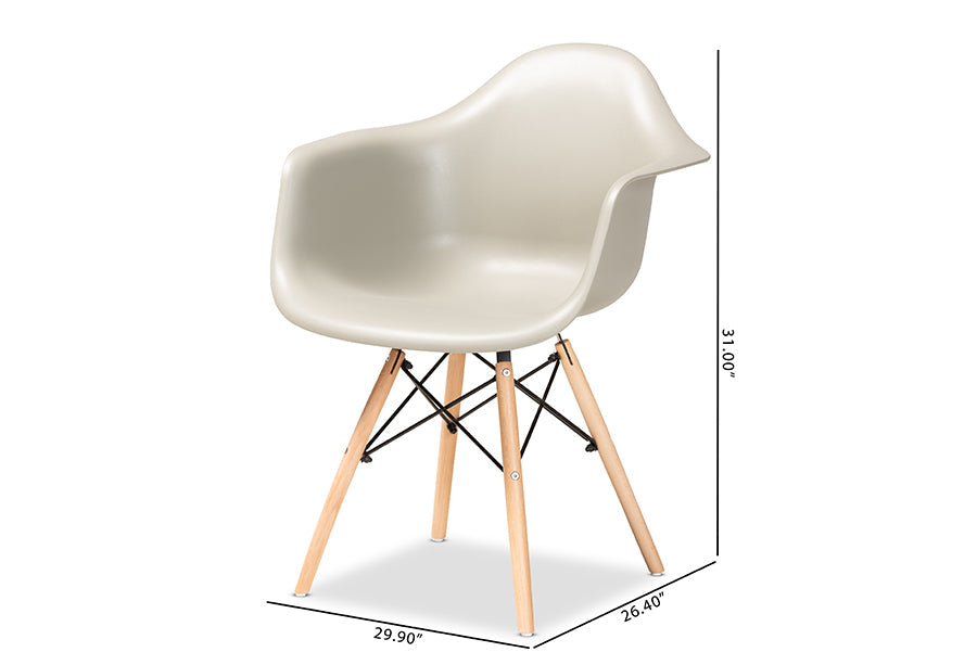 Baxton Studio Galen Modern and Contemporary Beige Finished Polypropylene Plastic and Oak Brown Finished Wood 4-Piece Dining Chair Set
