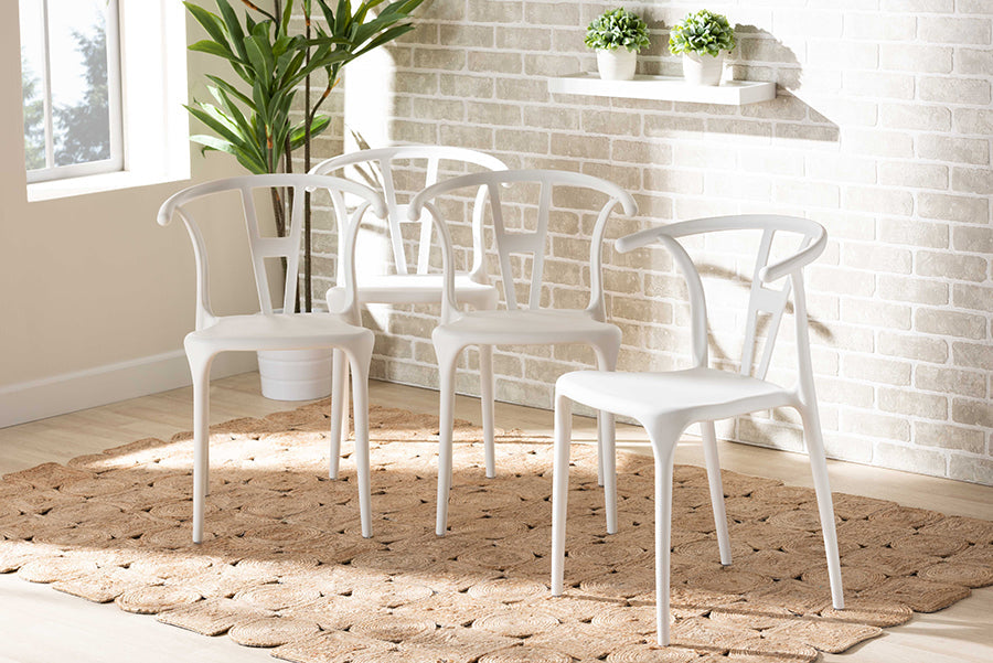 Baxton Studio Warner Modern and Contemporary White Plastic 4-Piece Dining Chair Set