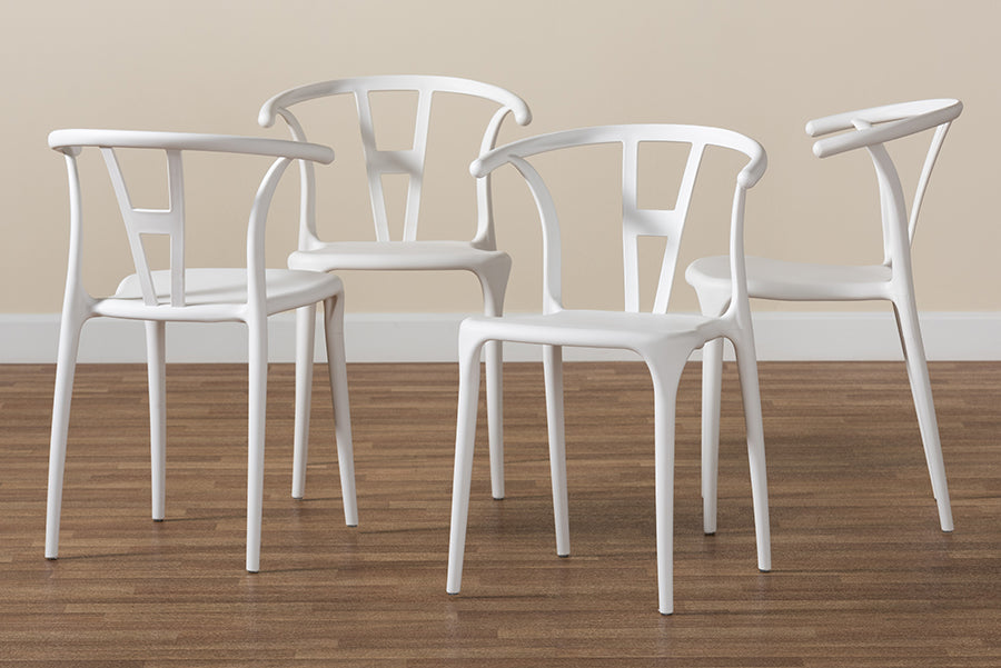 Baxton Studio Warner Modern and Contemporary White Plastic 4-Piece Dining Chair Set