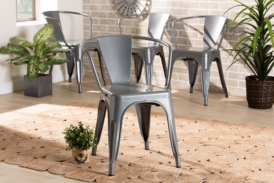 Baxton Studio Ryland Modern Industrial Grey Finished Metal 4-Piece Dining Chair Set