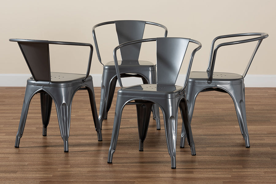 Baxton Studio Ryland Modern Industrial Grey Finished Metal 4-Piece Dining Chair Set