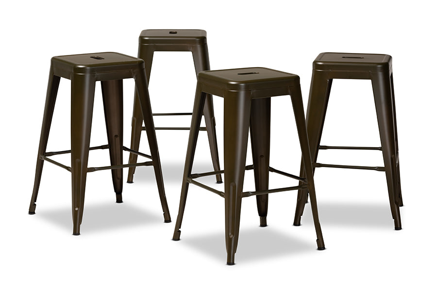 Baxton Studio Horton Modern and Contemporary Industrial Gunmetal Finished Metal 4-Piece Stackable Counter Stool Set