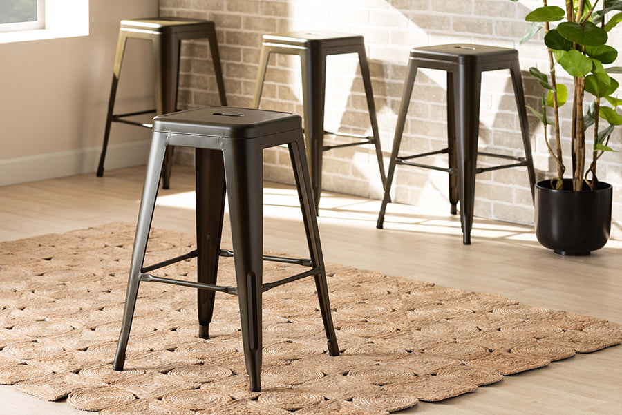 Baxton Studio Horton Modern and Contemporary Industrial Gunmetal Finished Metal 4-Piece Stackable Counter Stool Set