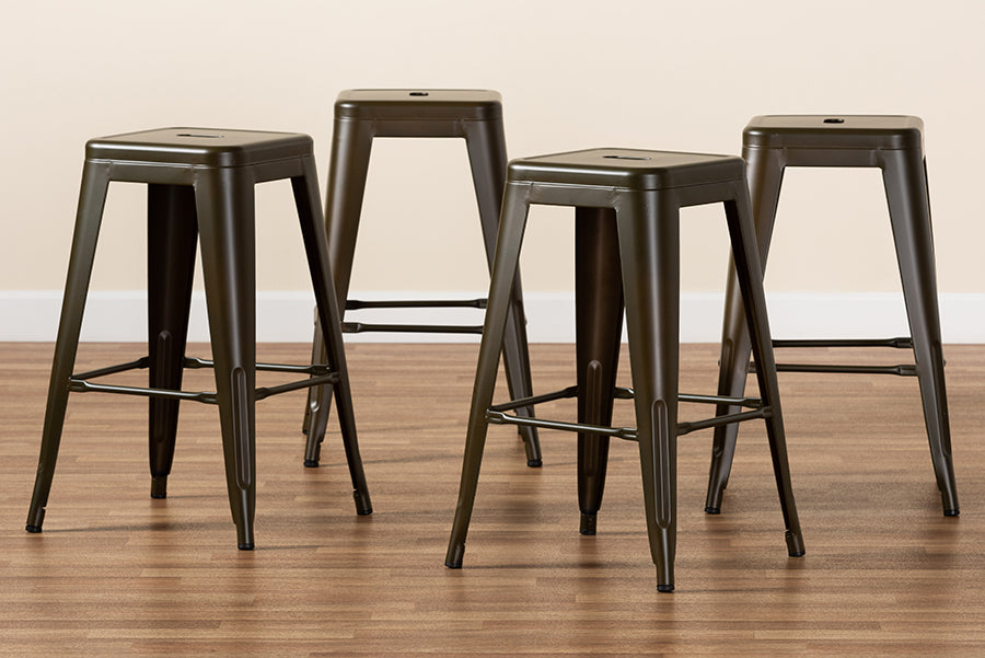 Baxton Studio Horton Modern and Contemporary Industrial Gunmetal Finished Metal 4-Piece Stackable Counter Stool Set