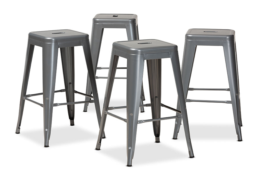 Baxton Studio Horton Modern and Contemporary Industrial Grey Finished Metal 4-Piece Stackable Counter Stool Set
