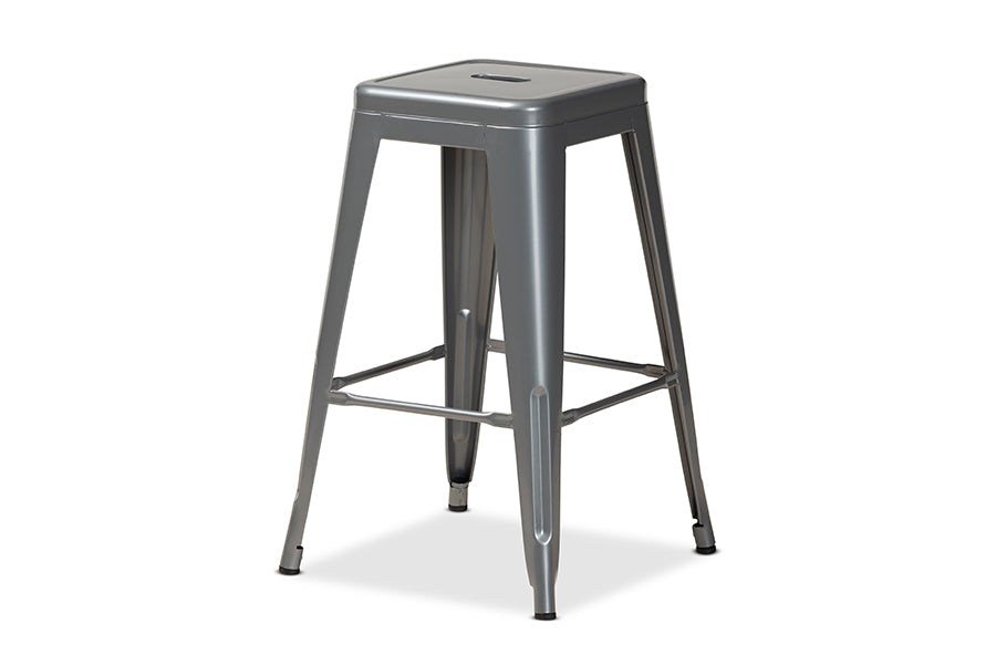 Baxton Studio Horton Modern and Contemporary Industrial Grey Finished Metal 4-Piece Stackable Counter Stool Set