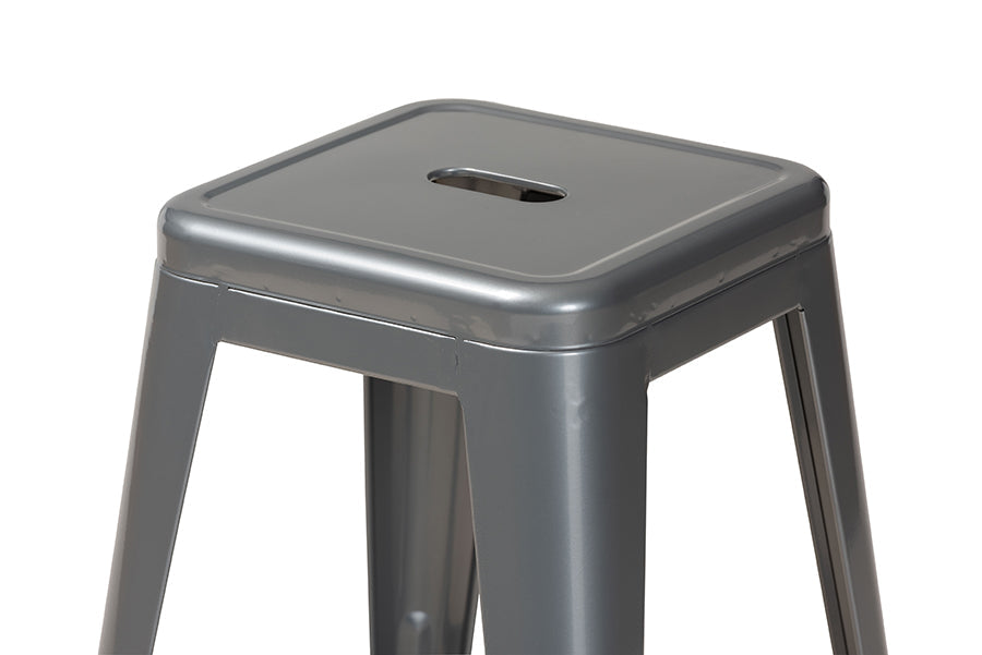 Baxton Studio Horton Modern and Contemporary Industrial Grey Finished Metal 4-Piece Stackable Counter Stool Set