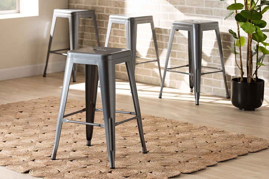Baxton Studio Horton Modern and Contemporary Industrial Grey Finished Metal 4-Piece Stackable Counter Stool Set
