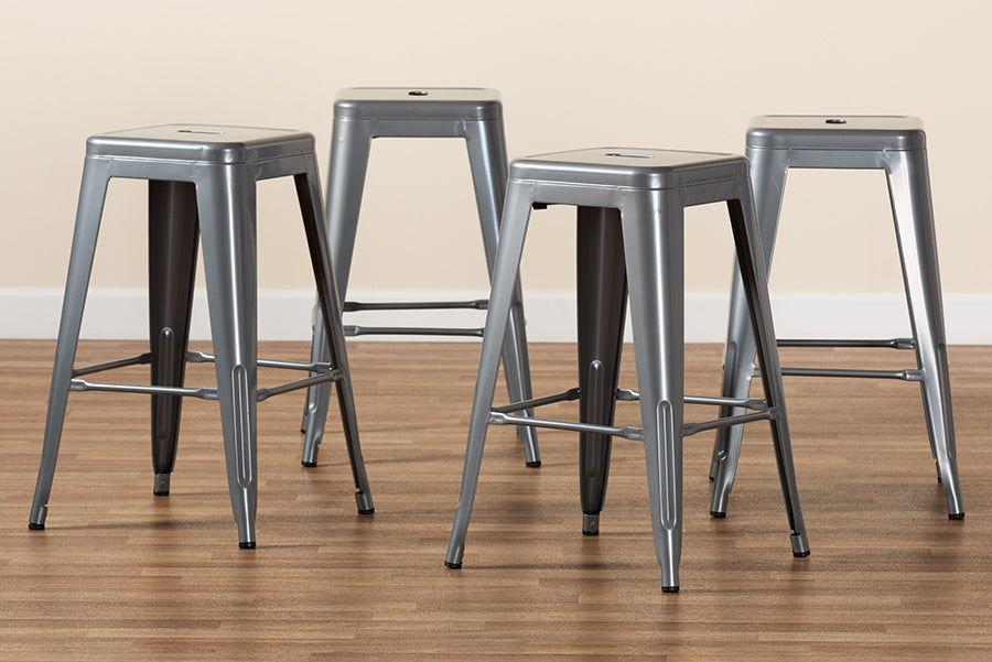 Baxton Studio Horton Modern and Contemporary Industrial Grey Finished Metal 4-Piece Stackable Counter Stool Set
