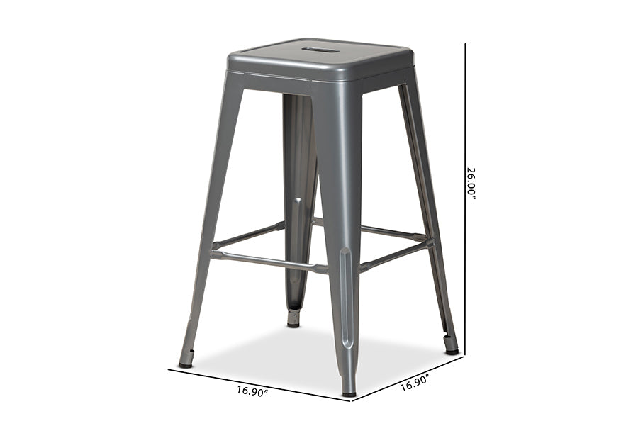 Baxton Studio Horton Modern and Contemporary Industrial Grey Finished Metal 4-Piece Stackable Counter Stool Set
