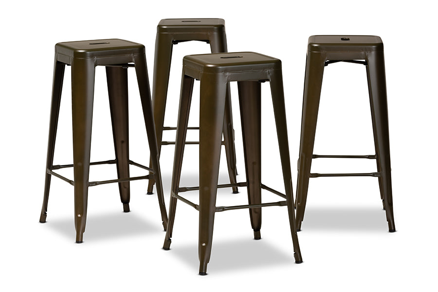 Baxton Studio Horton Modern and Contemporary Industrial Gunmetal Finished Metal 4-Piece Stackable Bar Stool Set