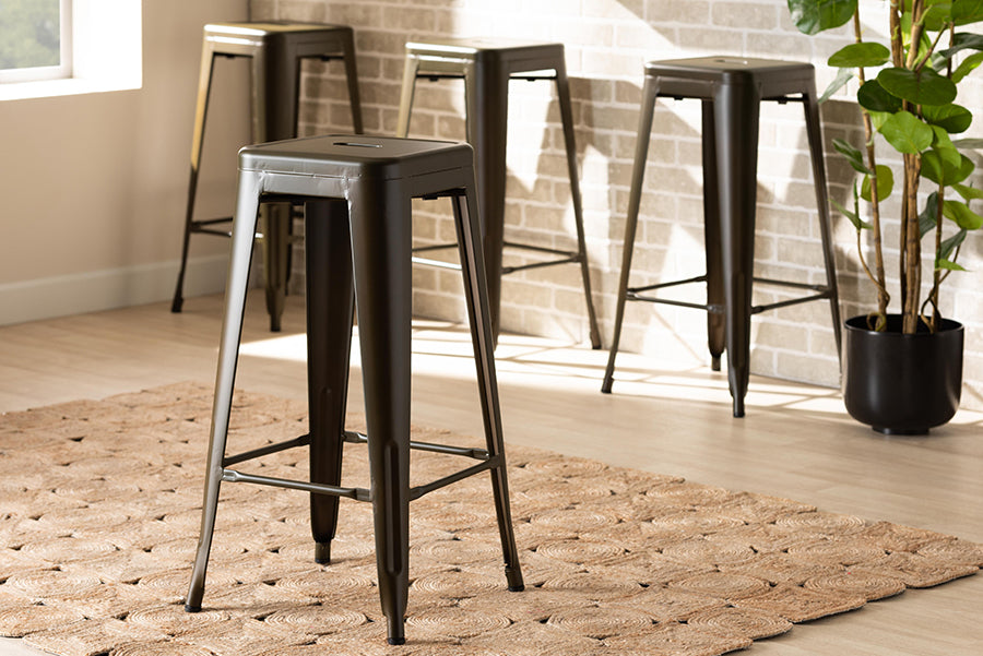 Baxton Studio Horton Modern and Contemporary Industrial Gunmetal Finished Metal 4-Piece Stackable Bar Stool Set