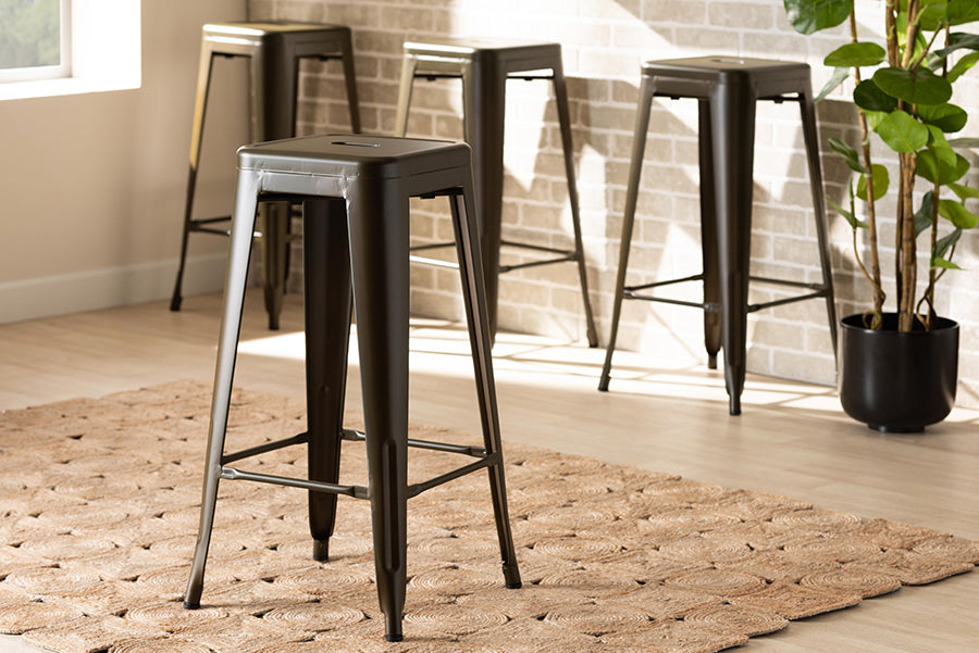 Baxton Studio Horton Modern and Contemporary Industrial Gunmetal Finished Metal 4-Piece Stackable Bar Stool Set