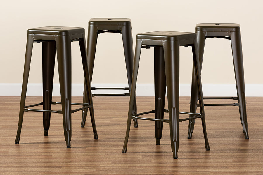 Baxton Studio Horton Modern and Contemporary Industrial Gunmetal Finished Metal 4-Piece Stackable Bar Stool Set