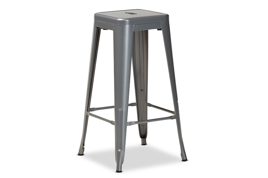 Baxton Studio Horton Modern and Contemporary Industrial Grey Finished Metal 4-Piece Stackable Bar Stool Set