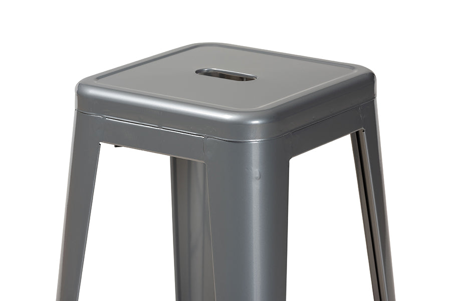 Baxton Studio Horton Modern and Contemporary Industrial Grey Finished Metal 4-Piece Stackable Bar Stool Set