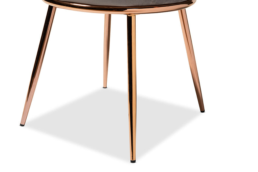 Baxton Studio Farah Modern Luxe and Glam Grey Velvet Fabric Upholstered and Rose Gold Finished Metal 2-Piece Dining Chair Set