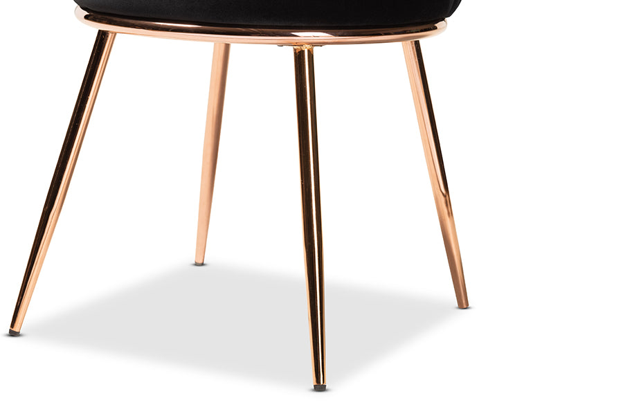 Baxton Studio Farah Modern Luxe and Glam Black Velvet Fabric Upholstered and Rose Gold Finished Metal 2-Piece Dining Chair Set