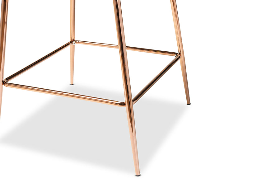 Baxton Studio Lander Modern Luxe and Glam Grey Velvet Fabric Upholstered and Rose Gold Finished Metal 2-Piece Counter Stool Set