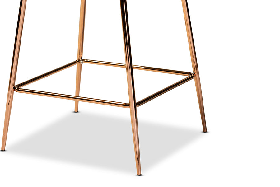 Baxton Studio Lander Modern Luxe and Glam Navy Blue Velvet Fabric Upholstered and Rose Gold Finished Metal 2-Piece Counter Stool Set