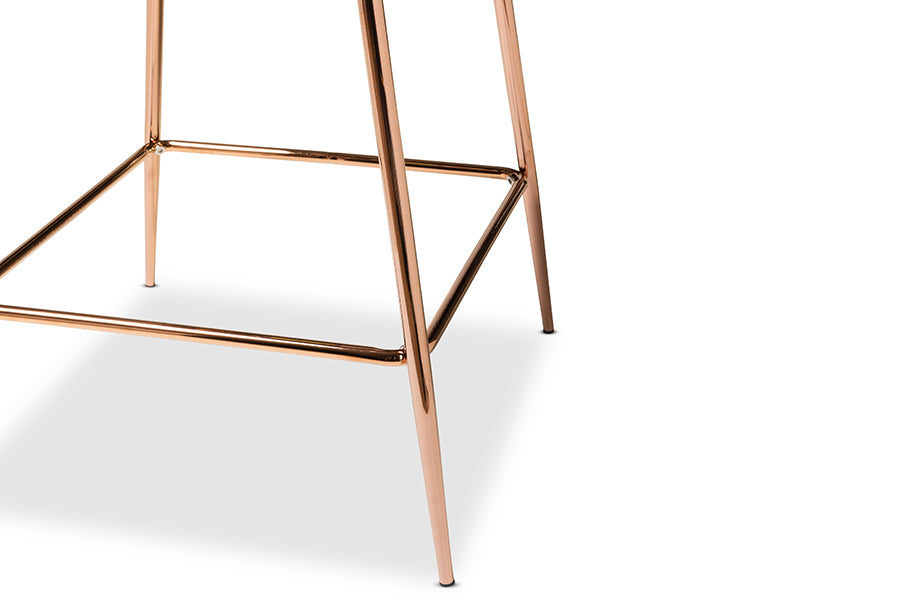 Baxton Studio Lander Modern Luxe and Glam Black Velvet Fabric Upholstered and Rose Gold Finished Metal 2-Piece Counter Stool Set