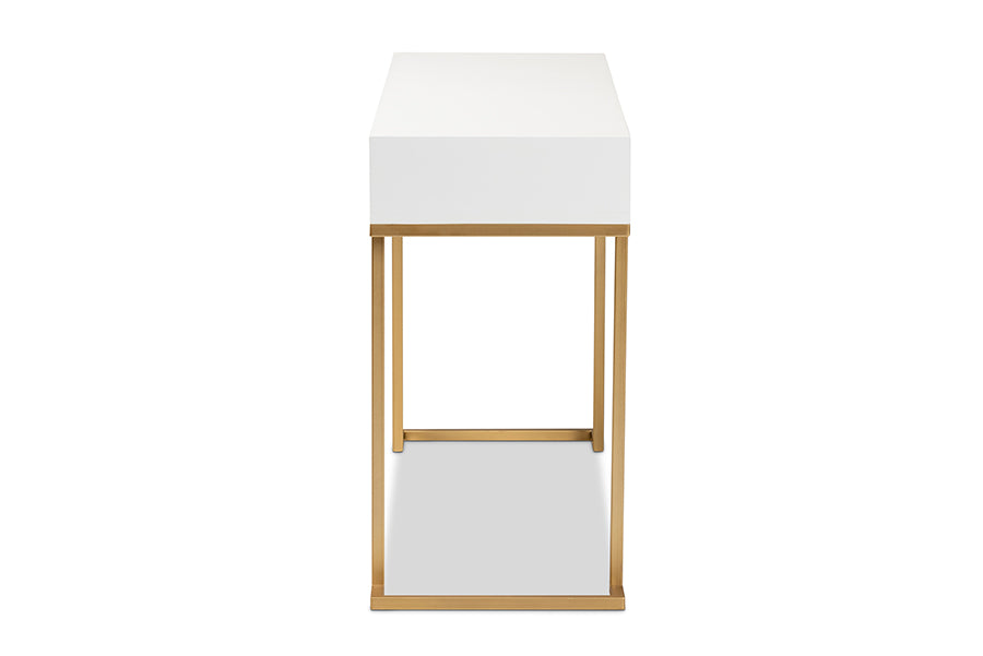Baxton Studio Beagan Modern and Contemporary White Finished Wood and Gold Metal 2-Drawer Console Table