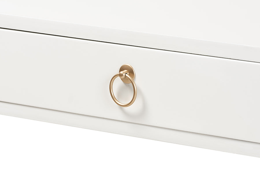 Baxton Studio Beagan Modern and Contemporary White Finished Wood and Gold Metal 2-Drawer Console Table