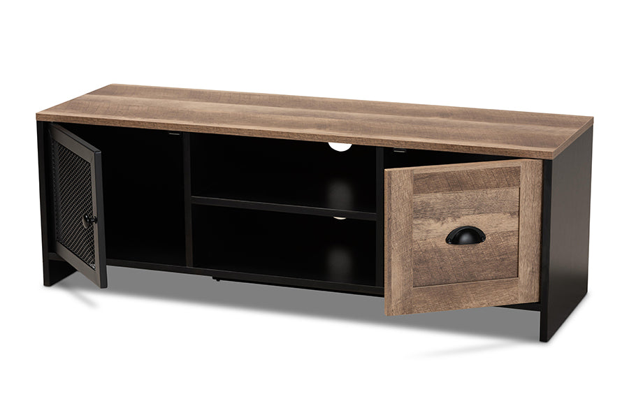 Baxton Studio Connell Modern and Contemporary Industrial Two-Tone Natural Brown and Black Finished Wood and Black Metal 2-Door TV Stand