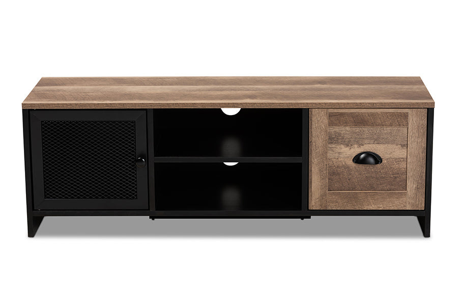Baxton Studio Connell Modern and Contemporary Industrial Two-Tone Natural Brown and Black Finished Wood and Black Metal 2-Door TV Stand