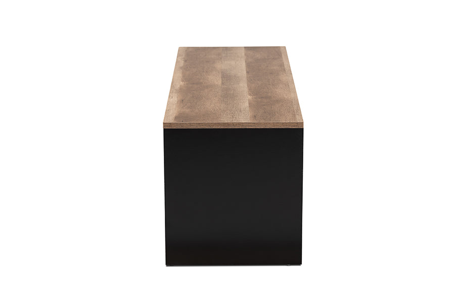 Baxton Studio Connell Modern and Contemporary Industrial Two-Tone Natural Brown and Black Finished Wood and Black Metal 2-Door TV Stand