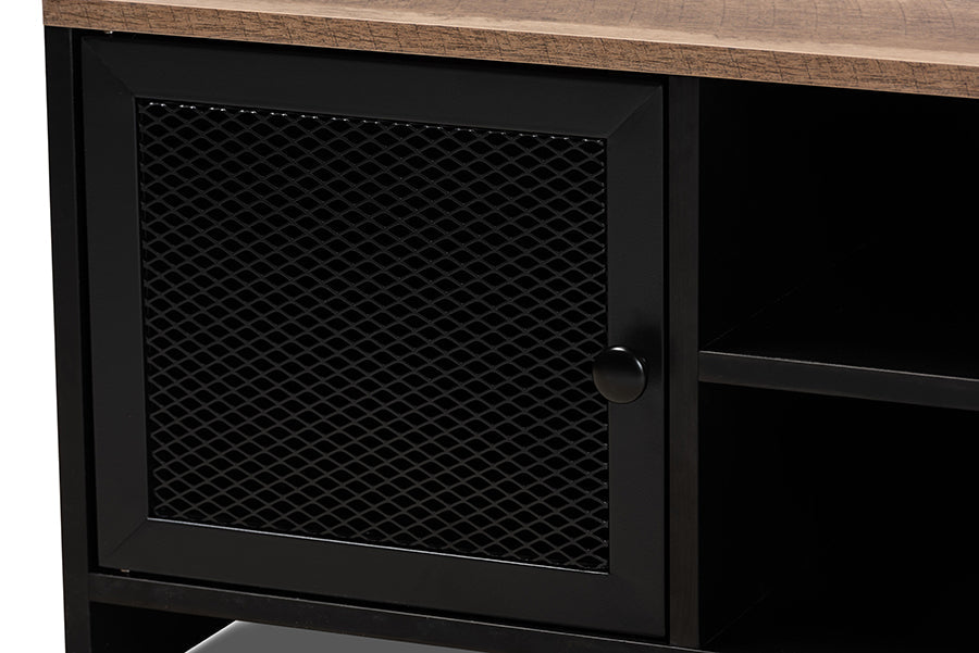 Baxton Studio Connell Modern and Contemporary Industrial Two-Tone Natural Brown and Black Finished Wood and Black Metal 2-Door TV Stand
