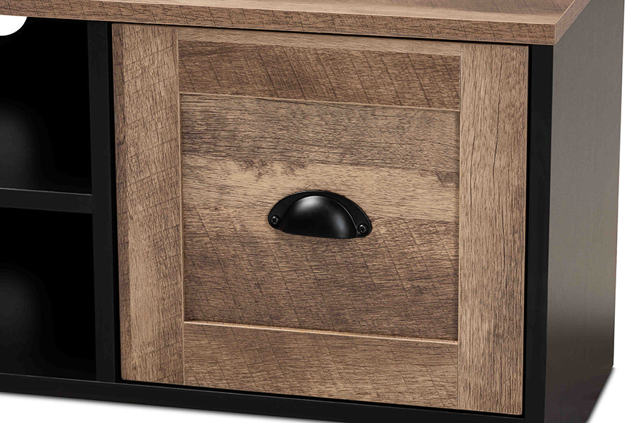 Baxton Studio Connell Modern and Contemporary Industrial Two-Tone Natural Brown and Black Finished Wood and Black Metal 2-Door TV Stand