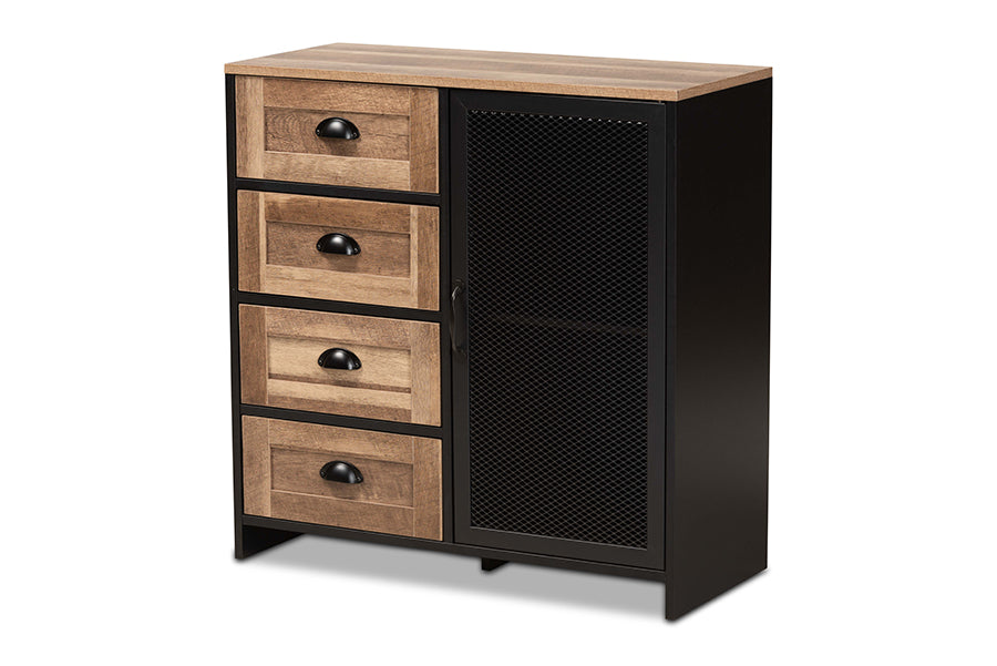 Baxton Studio Connell Modern and Contemporary Industrial Two-Tone Natural Brown and Black Finished Wood and Black Metal Sideboard Buffet