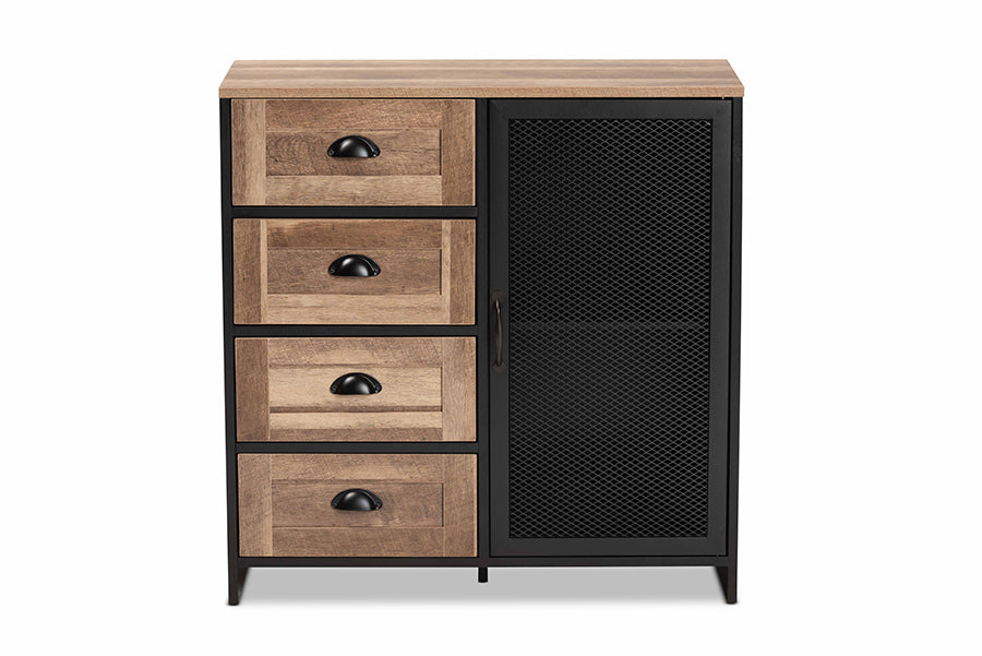 Baxton Studio Connell Modern and Contemporary Industrial Two-Tone Natural Brown and Black Finished Wood and Black Metal Sideboard Buffet