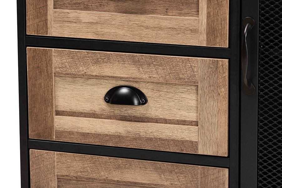 Baxton Studio Connell Modern and Contemporary Industrial Two-Tone Natural Brown and Black Finished Wood and Black Metal Sideboard Buffet