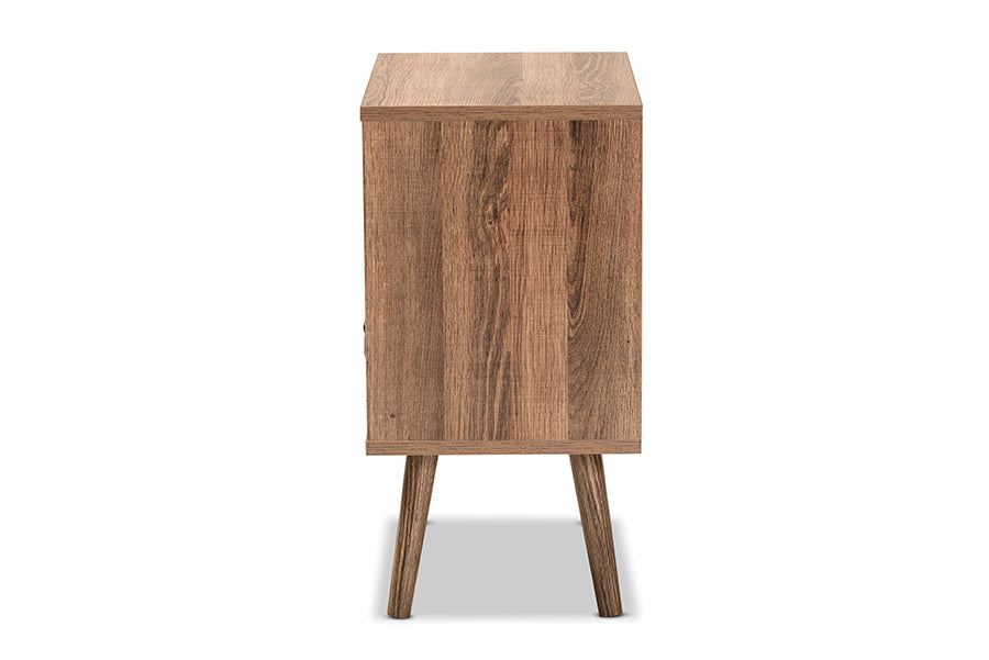 Baxton Studio Hubbard Mid-Century Modern Two-Tone Natural Brown and White Finished Wood and Black Metal 1-Drawer Nightstand