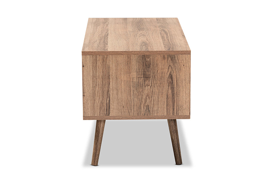 Baxton Studio Yuna Mid-Century Modern Transitional Natural Brown Finished Wood and Black Metal 1-Door Coffee Table