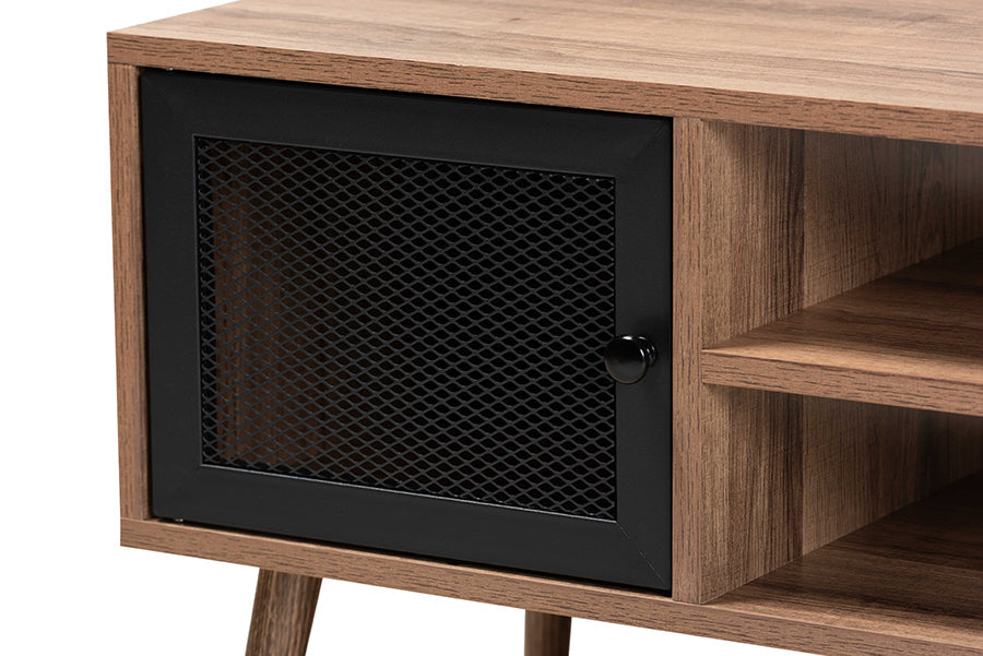 Baxton Studio Yuna Mid-Century Modern Transitional Natural Brown Finished Wood and Black Metal 1-Door Coffee Table