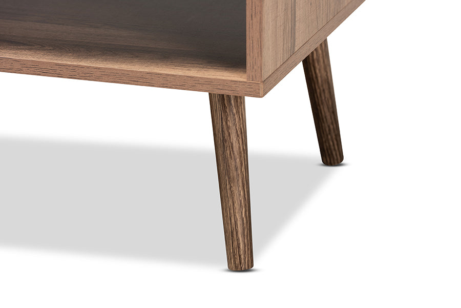 Baxton Studio Yuna Mid-Century Modern Transitional Natural Brown Finished Wood and Black Metal 1-Door Coffee Table