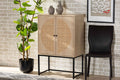 Baxton Studio Ardon Bohemian Light Brown Finished Wood and Black Metal 2-Door Storage Cabinet with Natural Rattan