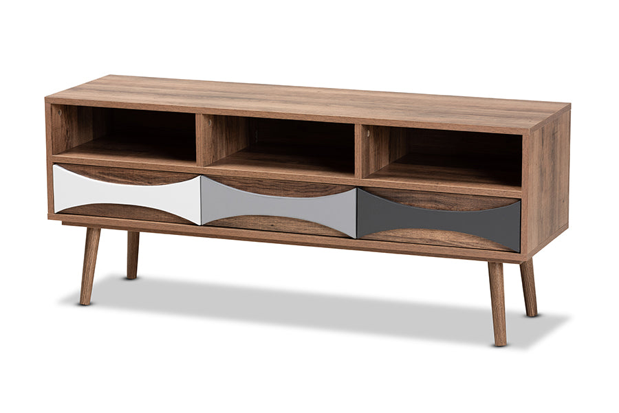 Baxton Studio Leane Modern and Contemporary Natural Brown Finished and Multi-Colored Wood 3-Drawer TV Stand