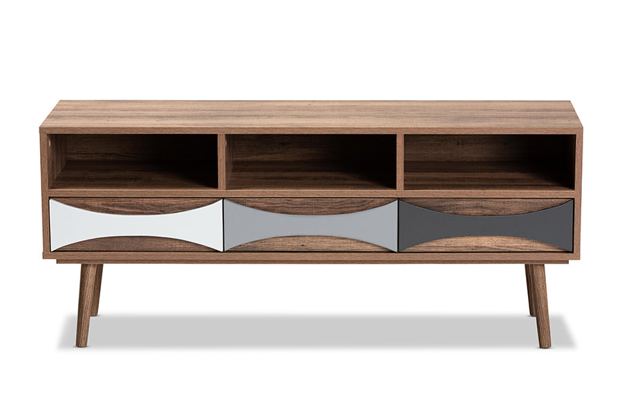 Baxton Studio Leane Modern and Contemporary Natural Brown Finished and Multi-Colored Wood 3-Drawer TV Stand