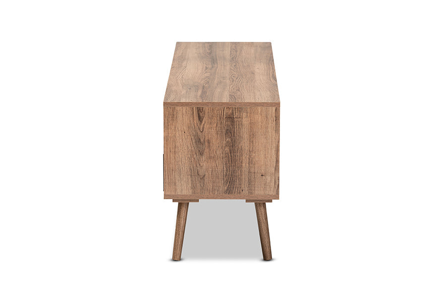Baxton Studio Leane Modern and Contemporary Natural Brown Finished and Multi-Colored Wood 3-Drawer TV Stand