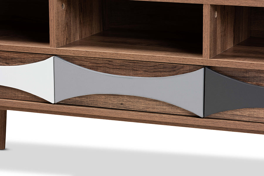 Baxton Studio Leane Modern and Contemporary Natural Brown Finished and Multi-Colored Wood 3-Drawer TV Stand